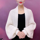 Spring Autumn Fashion Hollow Out Knitted Shawl New Long Sleeve Soft Mesh Cardigan Sweater Loose Elegant Female Knitted Cape