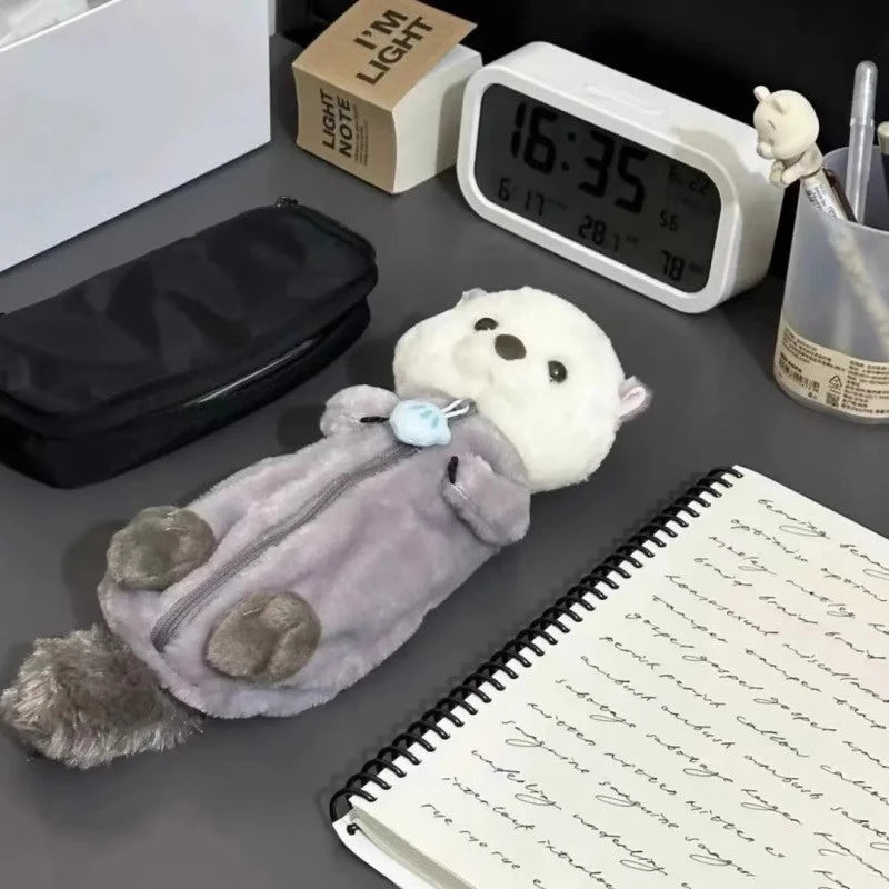 1Pcs Creative Sea Otter Plush Doll Pencil Case Ins High-attractive Pen Holder Cute Pencil Pouch Bag School Supplies Stationery