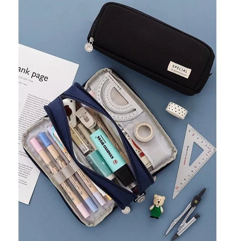Large Pencil Case Big Capacity Storage Bag, Double-Side Open, Student Stationery, Desk Organizer for School Use