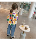 Spring Autumn Baby and Girls Sweet All-Over Flowers Sweatshirt School Kids Outfit Pullover Tops Child Workout Jumper 1-12 Years