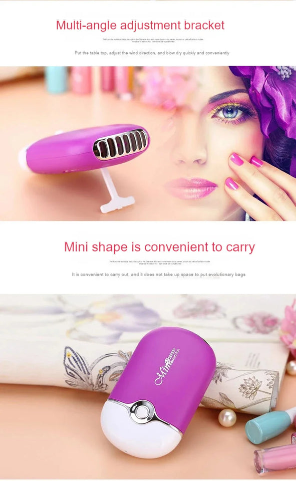 New USB Mini Fan Air Conditioning Blower USB Charging Fan Eyelash Hair Dryer Portable Nail Polish Quick Dry Pocket Cooling Fan