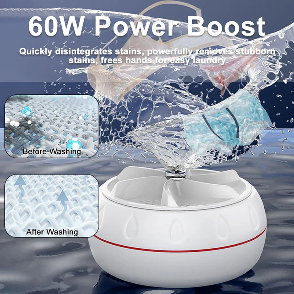 Portable Turbo Washing Machine Hight Power Mini Ultrasonic Washer for Baby Clothes Underwear Socks Business Trip Travel USB