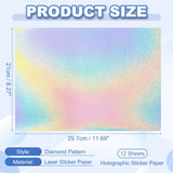 12Sheets Printable Holographic Sticker Paper Vinyl Sticker Paper A4 Waterproof Quickly Stickers for Laser Printer Inkjet Printer
