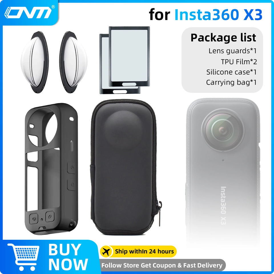 Accessories Set for Insta360 X3 X4 X5 Lens Guard Screen Protector Storage Bag Silicone Case Lens Cap Protective Frame Insta 360