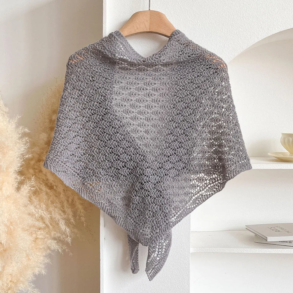 Korean Hollow Out Knitted Shawl Summer Air Conditioning Fake Collar Neck Guard Knit Thin Knotted Cape Shoulder Scarf For Women
