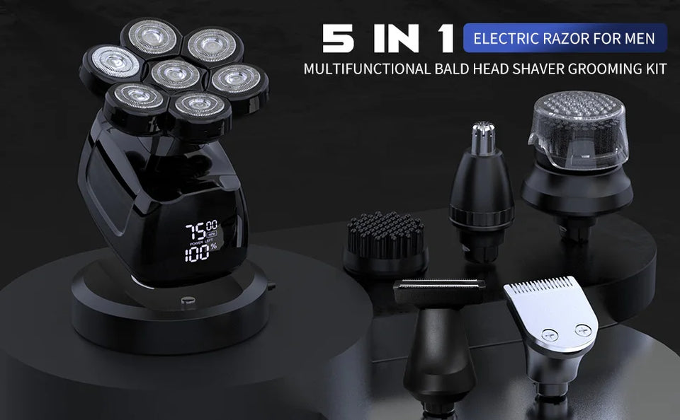 SEJOY Head Shavers for Bald Men Multifunctional 7D 6-in-1 Electric Razor with Nose Hair Trimmer Waterproof Men Grooming Kit