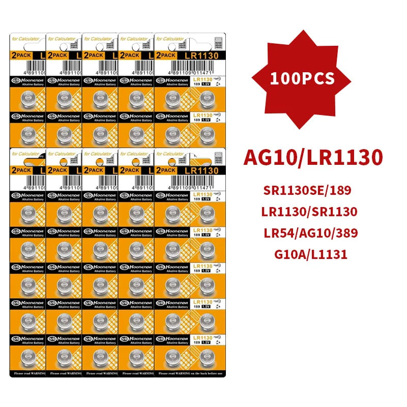 AG10 LR1130 1.55V Button Batteries (4-100PCS) - Alkaline Coin Cell for Watches,Calculators,Lasers, Toys - LR54 L1131 SR1130 389A