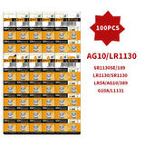AG10 LR1130 1.55V Button Batteries (4-100PCS) - Alkaline Coin Cell for Watches,Calculators,Lasers, Toys - LR54 L1131 SR1130 389A