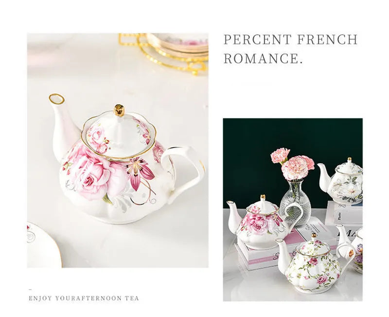 400ML European Bone China Teapot English Afternoon Tea Set Teapot High-Grade Porcelain Coffee Pot Heat Resistant Kettle Pot