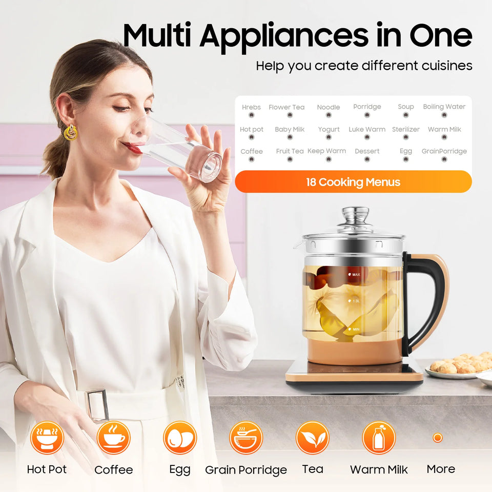 Electric Tea Kettle 1.8L 800W Electric Health Pot with 12 Independent Warming Stages with 18 Menu Portable Kettle for Tea Coffee