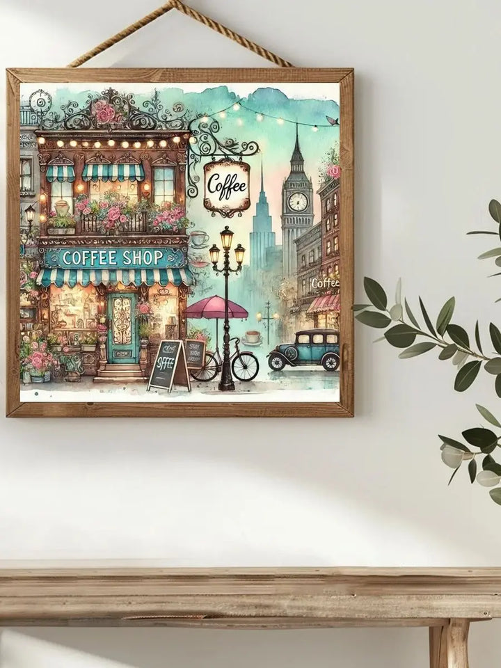 1pc 40X40CM/15.74inch Coffee shop cross stitch Kit DIY kit 11CT/14CT Eco-cotton Thread Hanging Painting Wall decoration