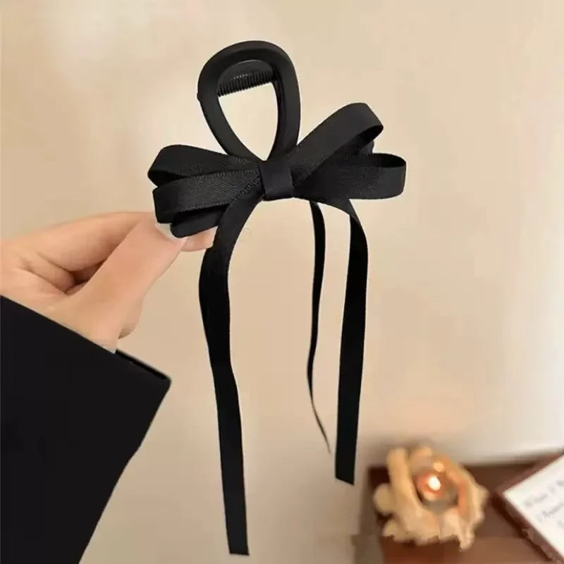 Fashion Black Bow Ribbon Hair Claw Clips Women Temperament Elegant Hairpin Princess Headdress Grab Clip Girls Hair Accessories