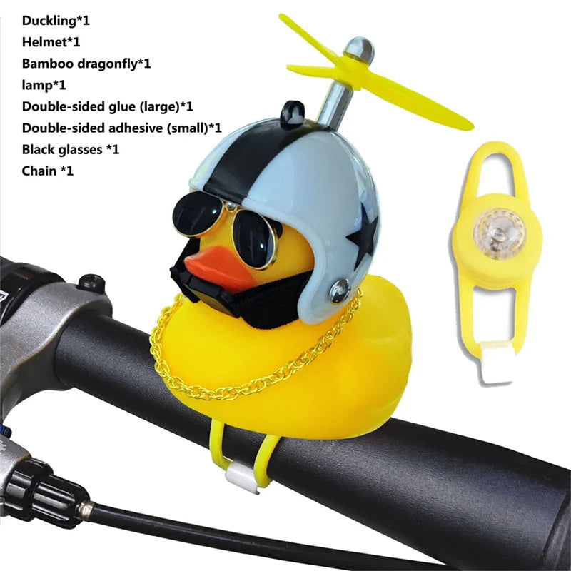 Bicycle Bell Black/Yellow Duck Cartoon Little Ducks Helmet Head Light Shining Duck Bicycle Bells Handlebar Bicycle Accessories