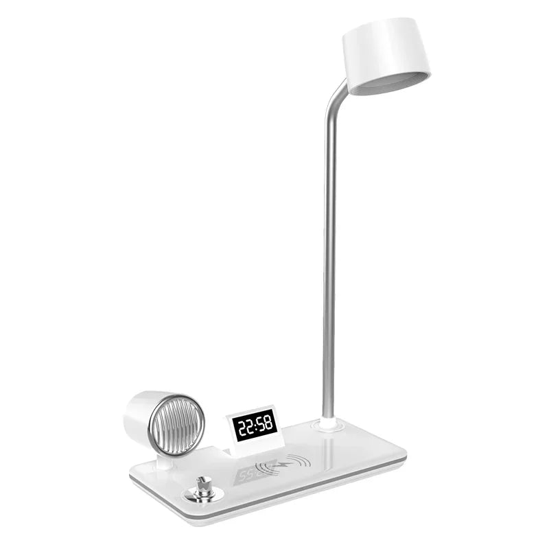 Multifunction LED Desk Lamp Wireless Charger Pad Stand Clock Bluetooth Speaker Night Light USB Port Night Lighting