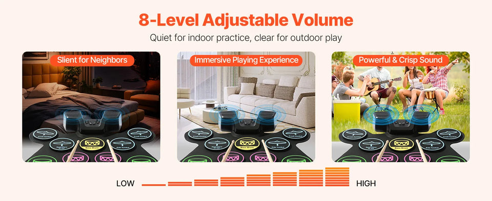 SucceBuy Electric Drum Set 7-Pad / 9-Pad Roll-up Drum Practice Pad Electronic Drumset Portable Instrument Toy for Kids Ages 3+