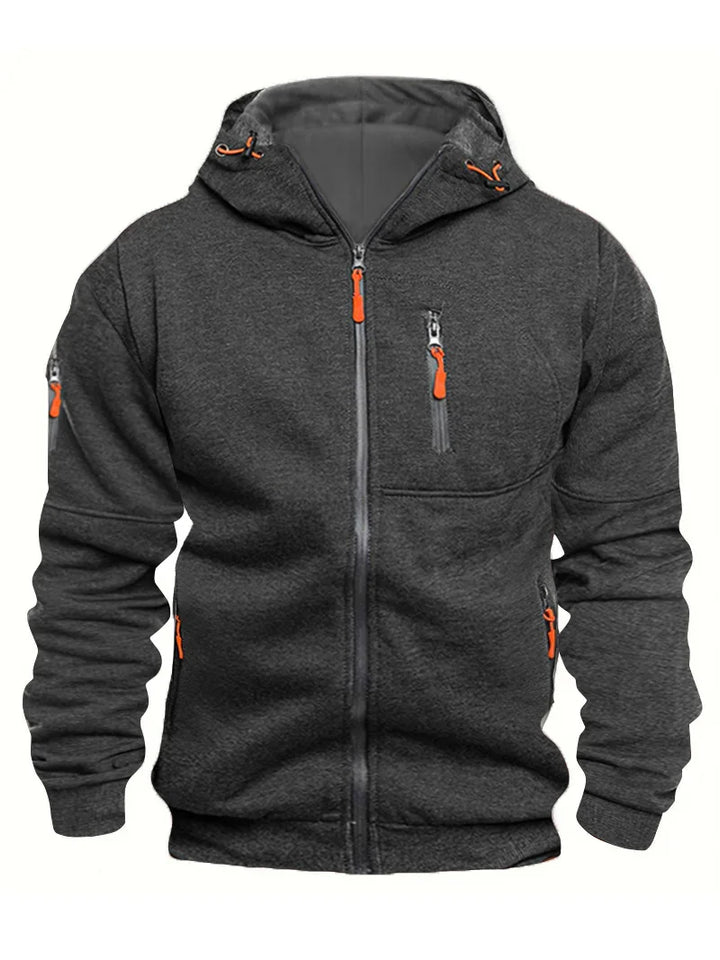 Multiple pockets and Zippers Men's Fashion Hoodie Sweatshirt Autumn Winter Cardigan Casual Clothing
