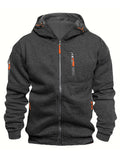 Multiple pockets and Zippers Men's Fashion Hoodie Sweatshirt Autumn Winter Cardigan Casual Clothing