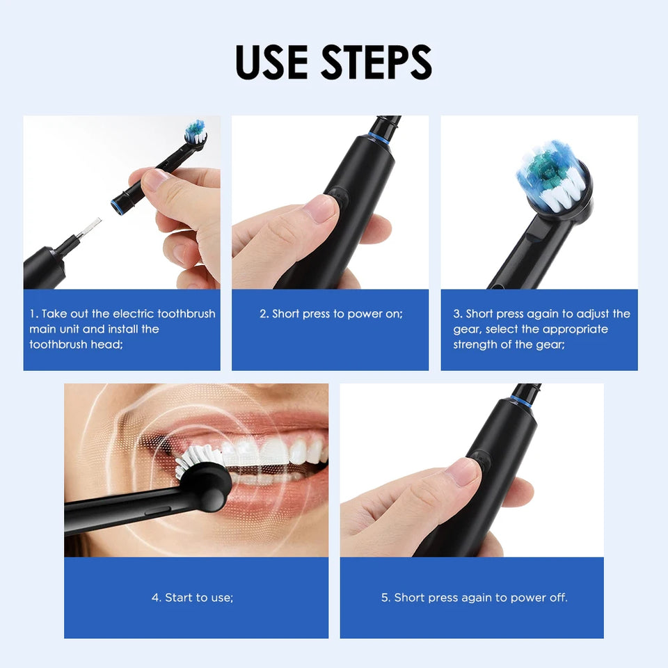 Smart Rotating Timing Electric Toothbrush, Rechargeable Rotary Toothbrush with 4 Heads, 5 Modes Setting Teeth Whitening Oral Car