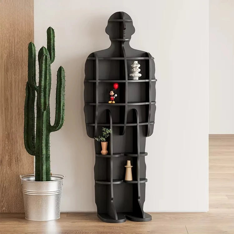 Furniture Modern Living Room Furniture Storage Wooden Black Corner Decoration Standing Bookshelf Human Modeling