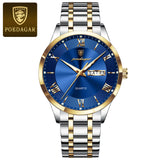 POEDAGAR Luxury Man Clock Waterproof Luminous Week Date Fashion Men's Wristwatch Stainless Steel Business Quartz Watches For Men