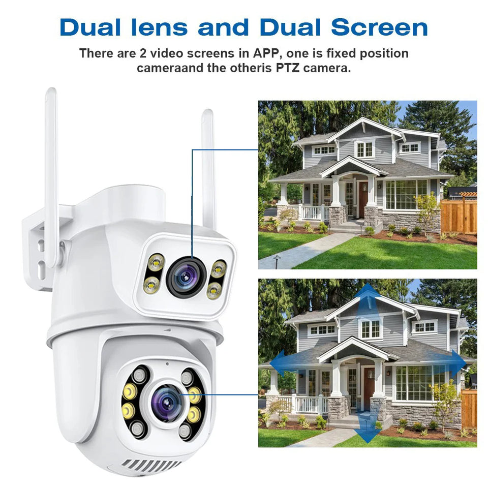 8MP 4K Dual Lens Wifi Camera Ai Auto Tracking Waterproof Security CCTV Video Surveillance Camera Police Light Alarm IP Camera