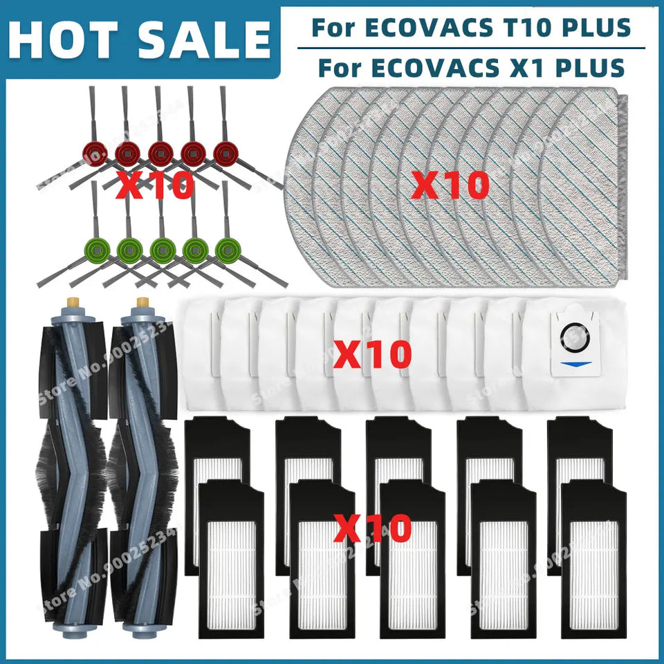 Compatible For ECOVACS T10 PLUS / X1 PLUS Replacement Spare Parts Accessories Main Side Brush Hepa Filter Mop Cloth Dust Bag