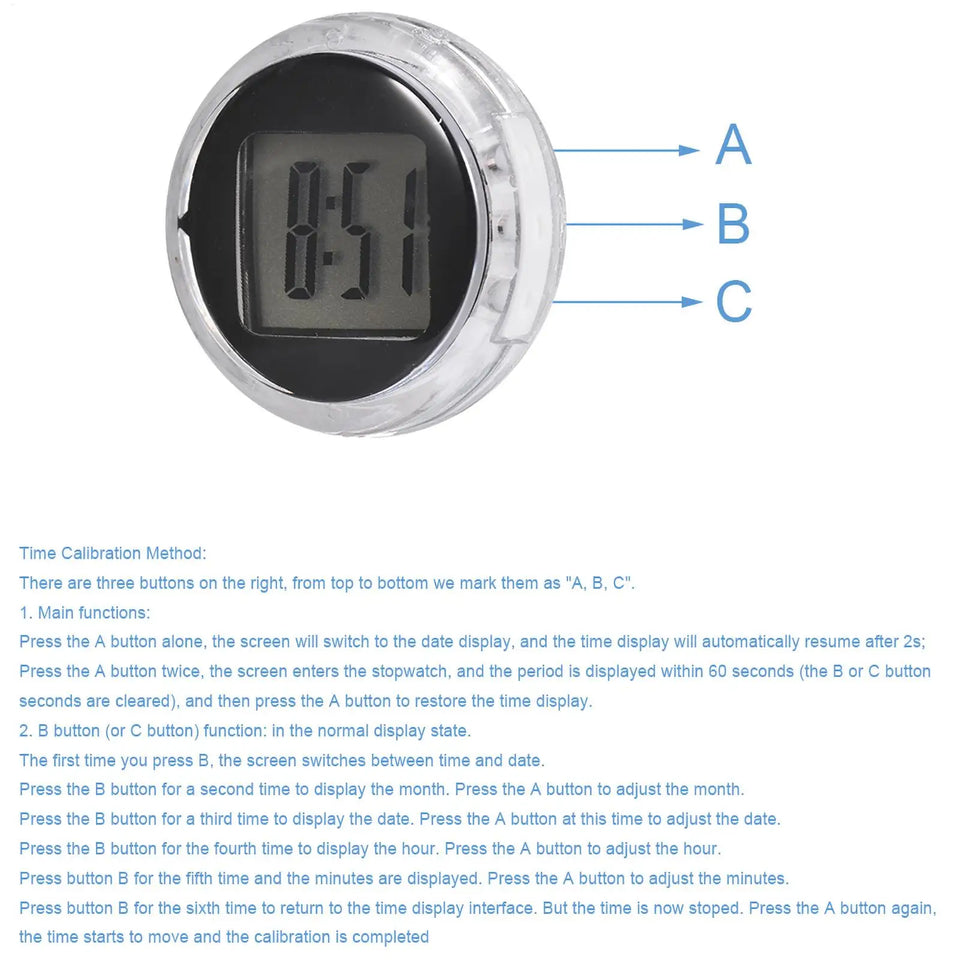 Mini Digital Motorcycle Clock Electronic Clocks Electronic Watch LCD Display Digital With Self-Adhesive Bracket Electronic Clock