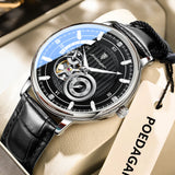 POEDAGAR Fashion Business Men Watch Waterproof Luminous Hollow Tourbillon Male Clock Automatic Mechanical Leather Men's Watches