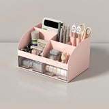Home Office Desktop Stationery Storage Box 6 Compartments 2 Drawers Decorative Desk Organizer Dressing Table Makeup Storage Case