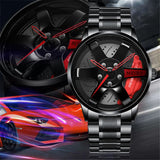 New Top Men Stainless Steel Watches Mens Car Wheel Hub Leather Quartz Watch For Male Military Sport Watch Relogio Masculino Hot