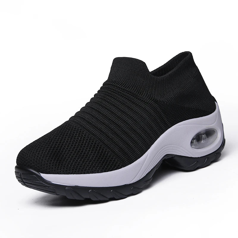 Women Sneakers Fashion Black Sports Casual Shoes Breathable Mesh Lightweight Air Cushion Non-Slip Running Shoe Zapatillas