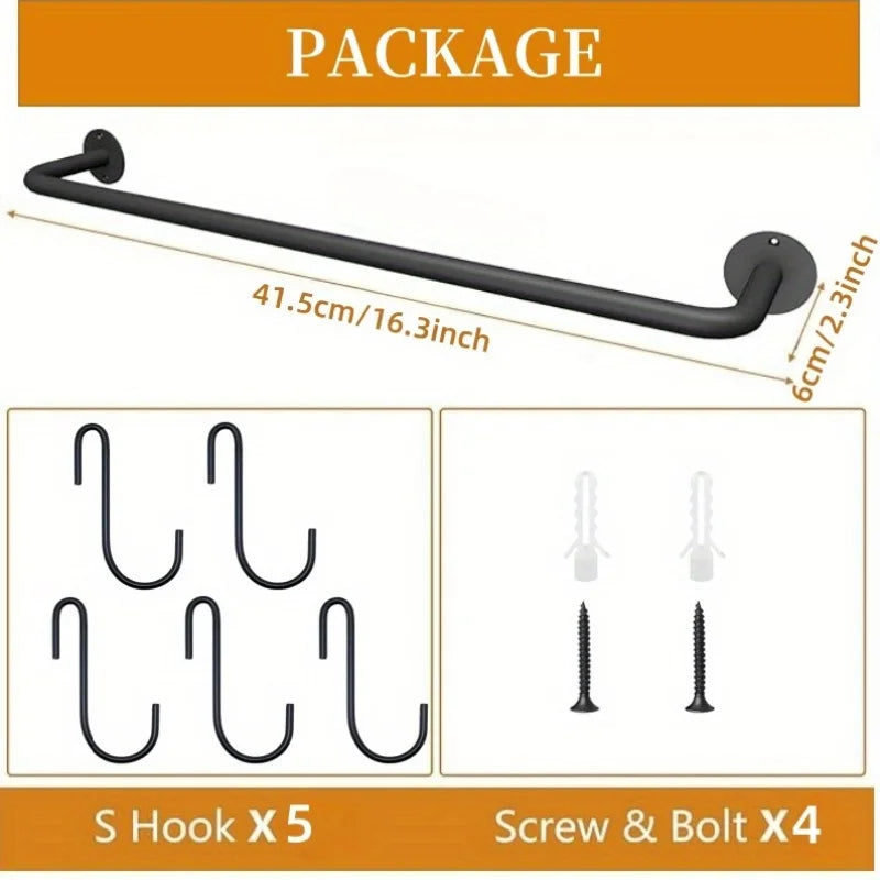 1/2 Set of Wall-Mounted Coffee Cup Holder, Modern Metal with 5/10 Cup Hooks, Rustic Utensil Tea Cup Storage Rack for Kitchen, Dining Room, Coffee Bar, Black