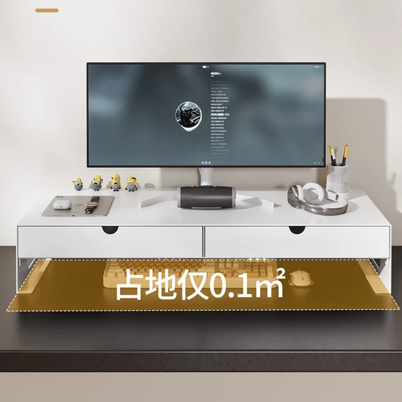 Carbon Steel Monitor Stand with Drawer Desktop Riser Shelf for Computer Office Desk Organizer Ergonomic Workspace Solution