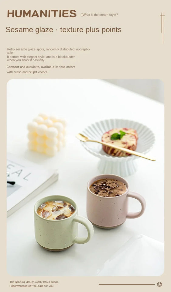 Speckled Ceramic Coffee Mug Modern White Frosted Design with Handle Unglazed Base Custom Small for Cafe