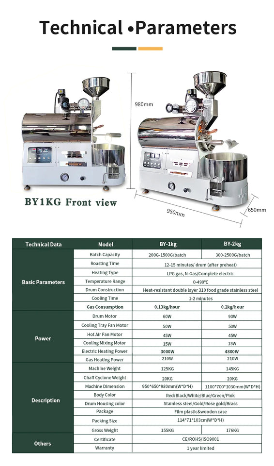 Commercial Home Use 3kg 2kg 1kg Coffee Roaster Machine for Cafe Factory Beans Roasting Equipment
