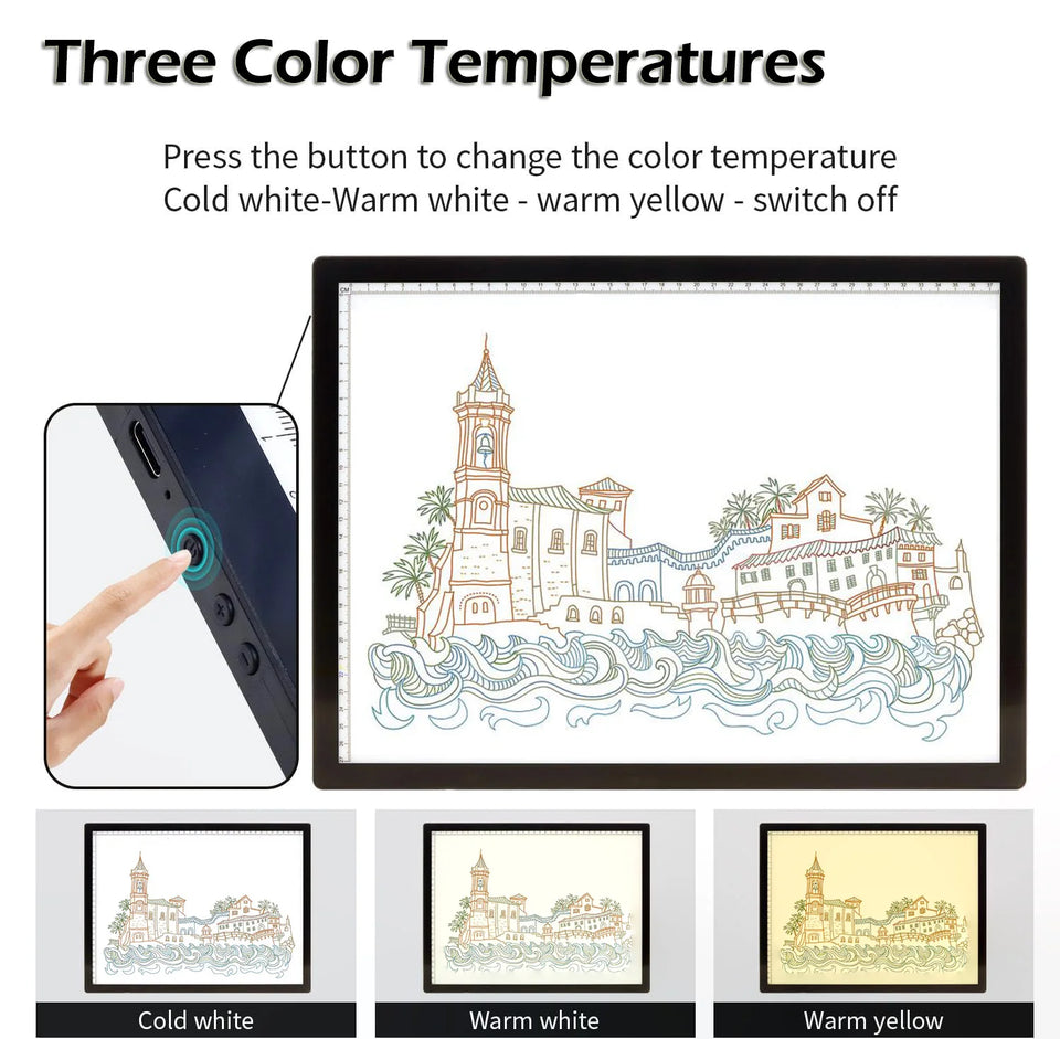 A3 Rechargeable Light Pad With Bottom Bracket, Clip and bag,3000 MAh Battery Powered Light Box For Diamond Painting,Sketching