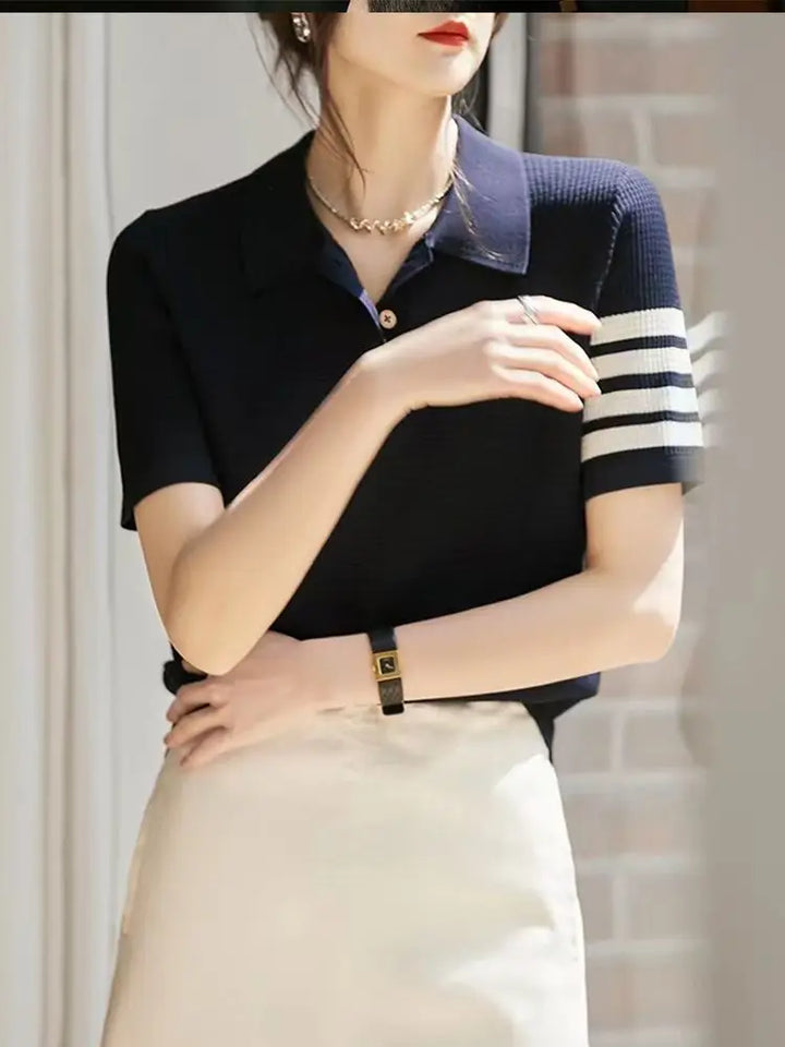 Korean Style Sweater Women's Summer New Youthful Vitality Age-reducing Polo Neck Fashionable Slimming Base Sweater Summer