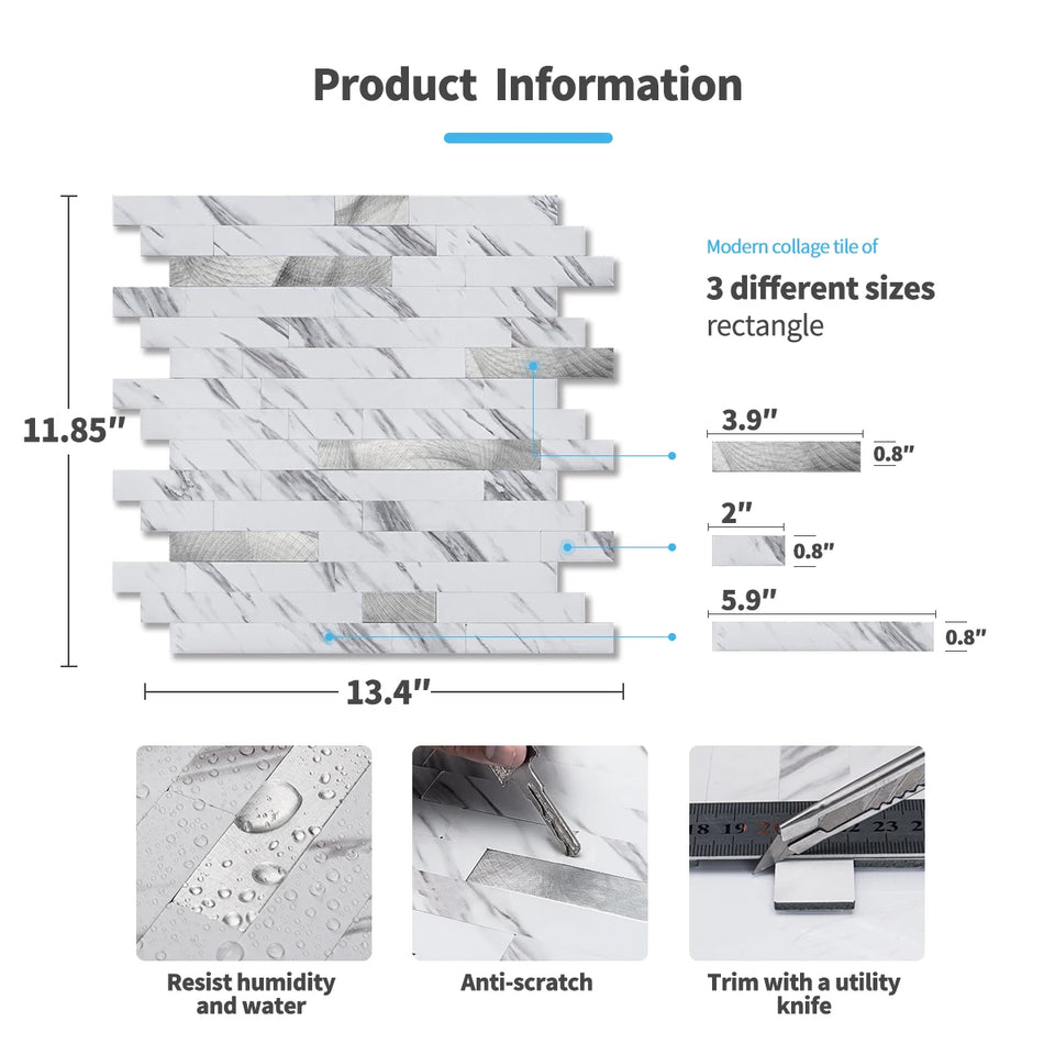 Art3d 10 Pack Peel and Stick Backsplash Tile for Kitchen Bathroom FirePlace Vanitity, Self-Adhesive Wall Tile