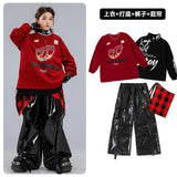 Boys Hip Hop Sweatshirt Shiny Vest Street Dance Cargo Pants Girls K-pop Clothes Set Kid Hip Hop Jazz Costume Children Streetwear