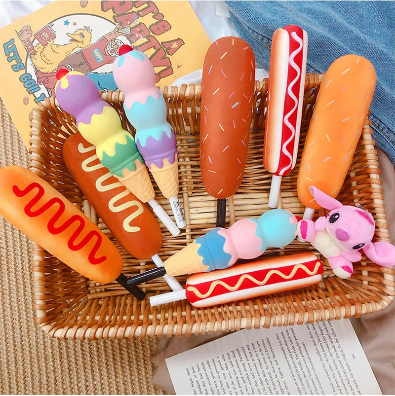 New Squishy Antistress Toys Ice Cream Hot Dog Dinosaur Slow Rising Pen Soft Squeeze Pen Stress Relief Toy Christmas Gifts