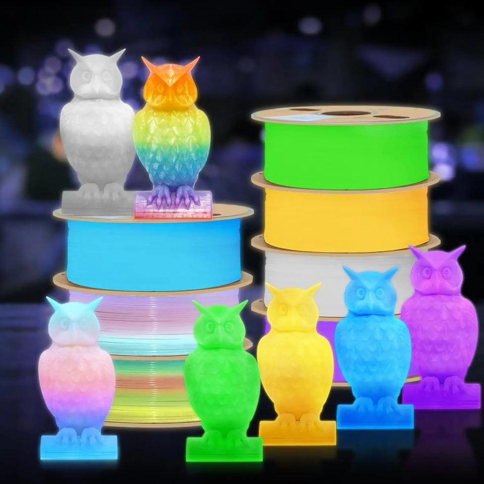 Glow in the Dark PLA 3D Printer Filament 1.75mm Rainbow Bundle Dimensional Accuracy +/- 0.03mm 250g for 3D Printing