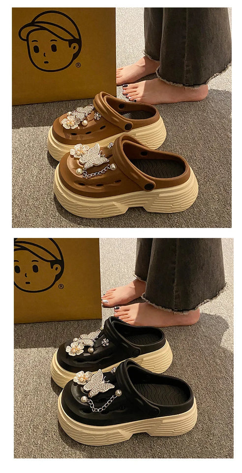 Fashion Beach Garden Shoes DIY Women's Hole Shoes 8cm Sandal Slippers Cartoon Accessories Hole Slippers Shoes for Students Girls