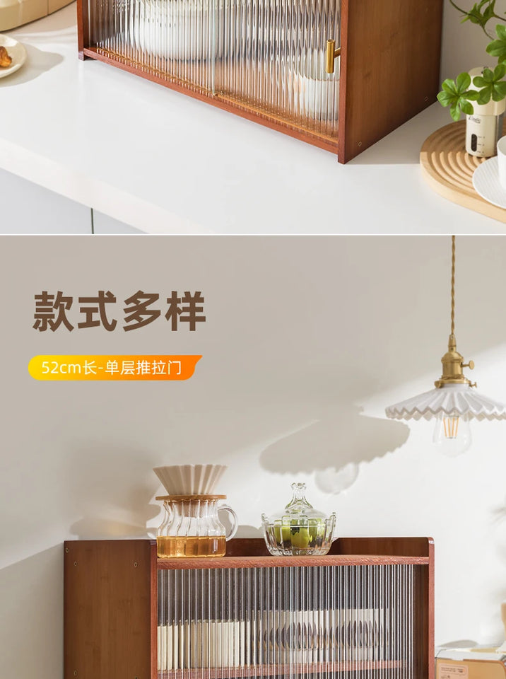 ‌Dustproof Cup Display Cabinet Glass Door Curio Shelf for Coffee Mugs Tabletop Drinkware Organizer for Dining Room/ Bar Counter