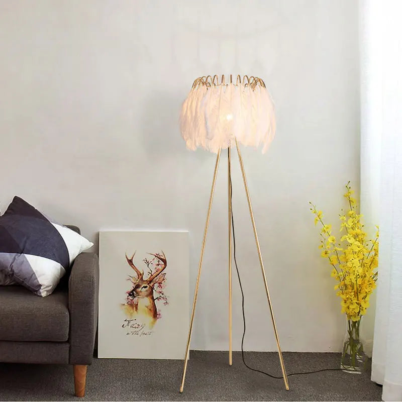 Modern Floor lamp for Living room Studio Bedroom Girl room feather lamp tripod minimal Gold floor table lamp