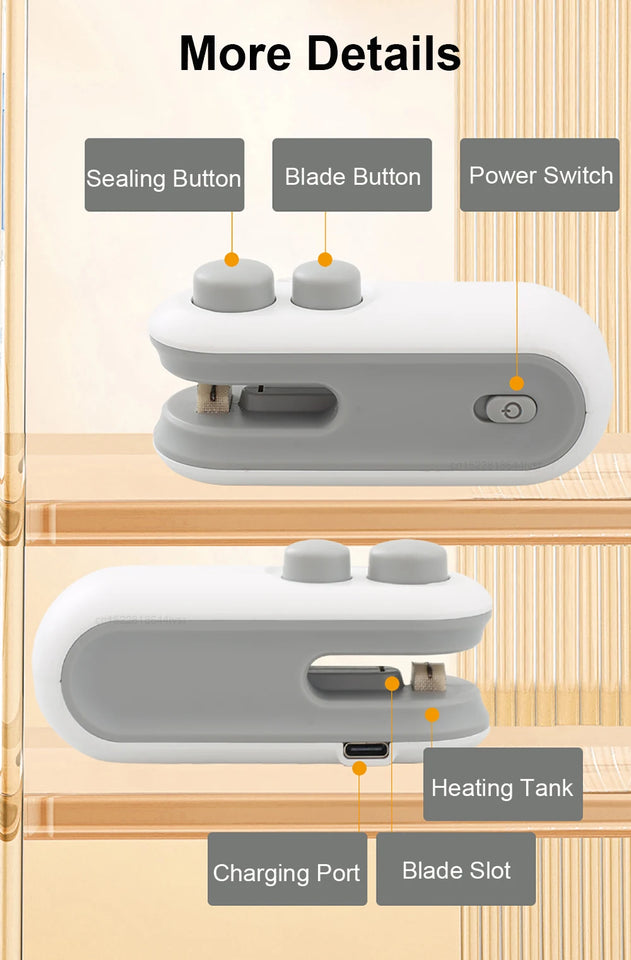 Plastic Bag Sealer Handheld Sealing Machine Mini Heat Bag Sealer Heat Bag Sealing Machine Food Packaging Rechargeable Bag Sealer
