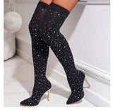 Eilyken Sexy Runway Crystal Stretch Fabric Sock Over the Knee Boot Thigh Stiletto High Pointed Toe Woman Shoes Zapatillas Mujer