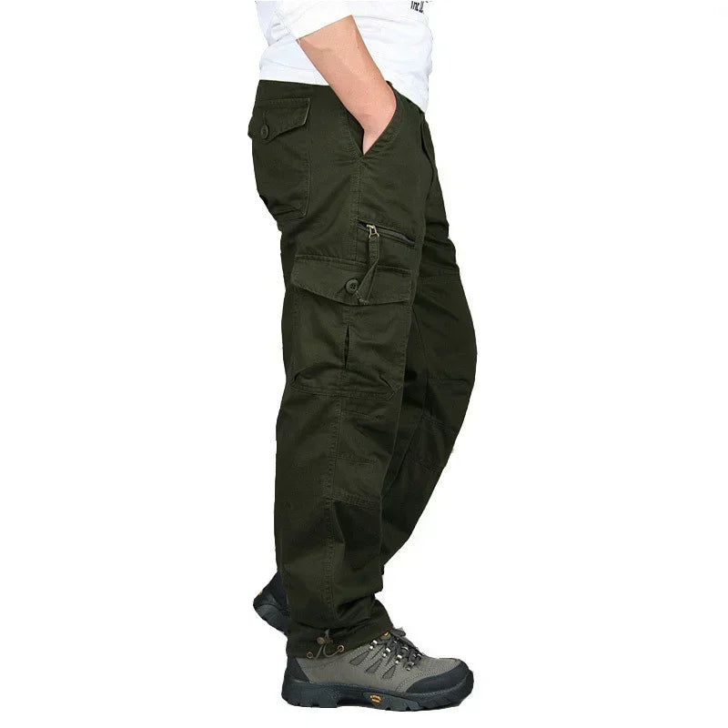 Camping Hiking Pants Men Cargo   Cotton Overalls Straight  Trousers Multi-Pocket Baggy  Slacks Pants