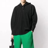 Miyake Pleated Men's Sweatshirt Hoodie Classic Pleated 2025 Summer New Tops Loose Casual Simple Drawstring Pullover Hoodie Male