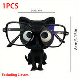 Cute Black Cat Glasses Holder Fashion Eyeglass Stand with Sitting Kitten Pose Adorable Desk Organizer for Home Office Room Decor
