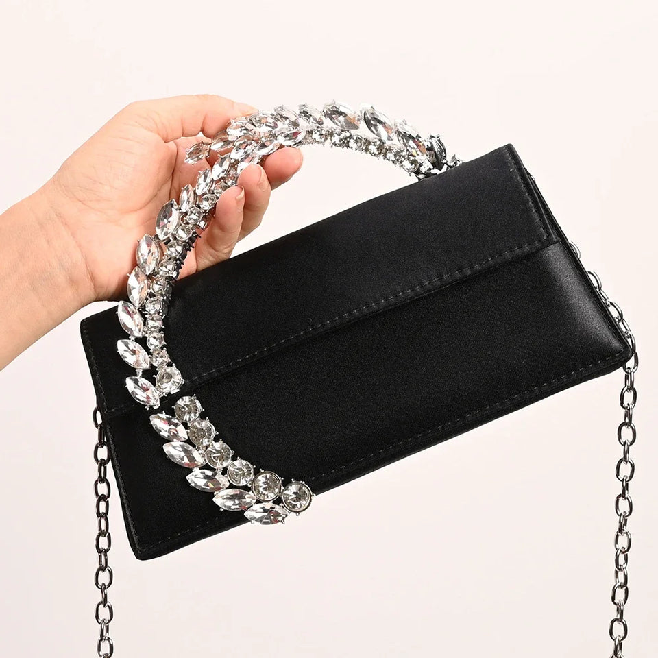 Luxury Diamond Evening Bag Clutch Satin Women Designer Handbags Crystal Silk Shoulder Crossbody Bags for Women Wedding Box Bag